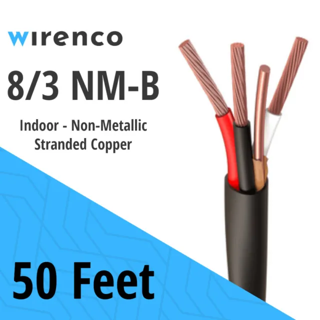 Wirenco 8/3 NM-B, Non-Metallic, Sheathed Cable, Residential Indoor Wire,