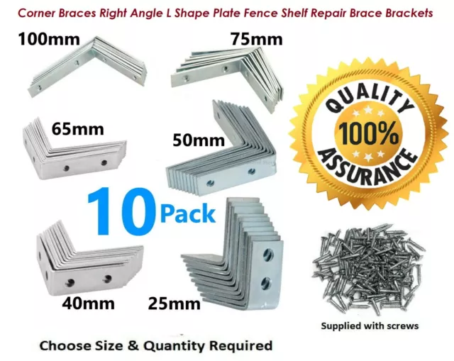 10x Corner Braces Right Angle L Shape Plate Fence Shelf Repair Brace Brackets