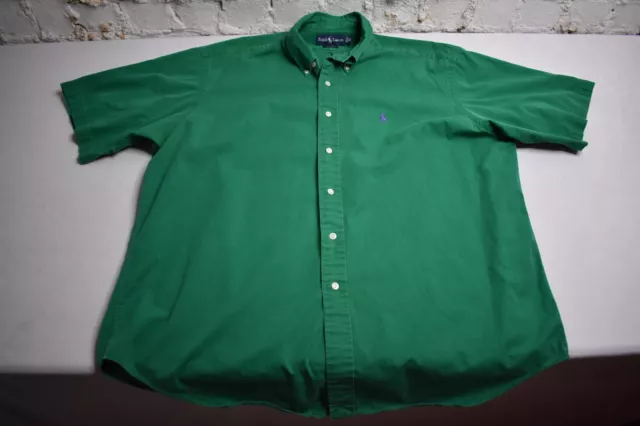VTG Polo Ralph Lauren Shirt Mens Sz XL Green Solid Short Sleeve Button Up Blake