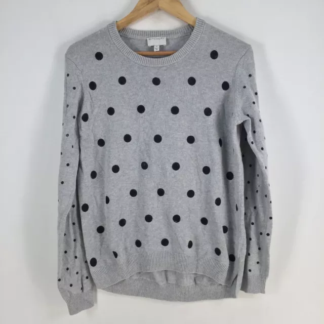 Witchery womens knit jumper size XS grey polka dot long sleeve crew neck 078246