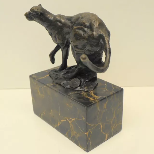 Estatua Cheetah Fauna Art Deco Estilo Art Nouveau Estilo Bronce sólido Firmado 3