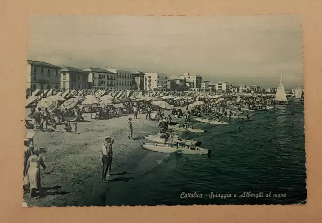 cartolina cattolica rimini spiaggia e alberghi formato grande 1955