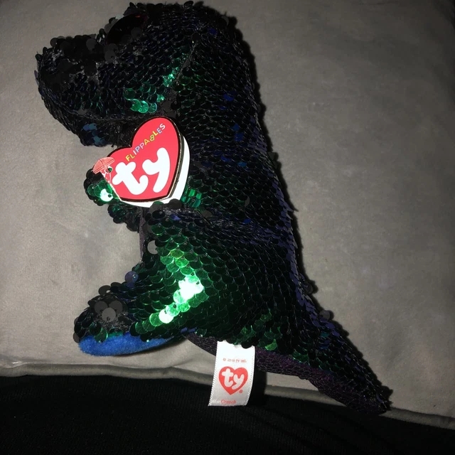Ty Boos Flippables Crunch the Dinosaur 8” Beanbag Plush Toy Glitter Eyes