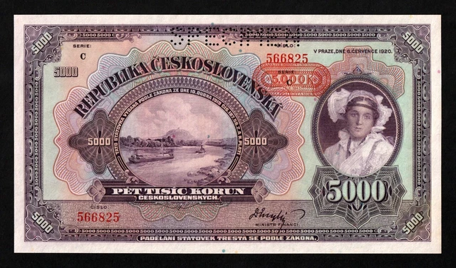 1920 Czechoslovakia 5000 Korun, Specimen, UNC