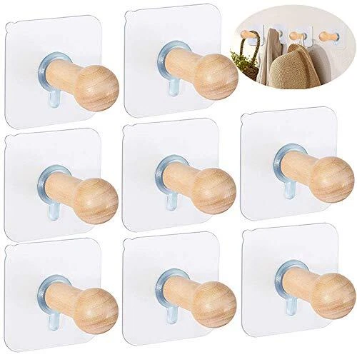 Adhesive Hat Hooks for Wall Hat Hanger Wall Rack Mounted Coat Hanging Wooden Bat