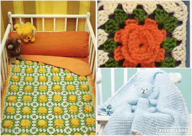 3 crochet patterns copy Baby Blanket Rug Pram Cover Granny Squares