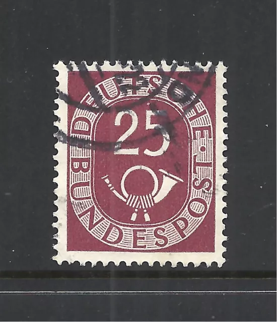 GERMANY SCOTT 678 USED VF - 1951 25pf DK ROSE LAKE ISSUE - NUMERAL & POST HORN