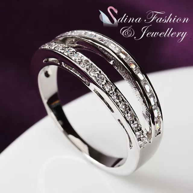 18K White Gold Plated Cubic Zirconia Studded Stylish Split Band Ring