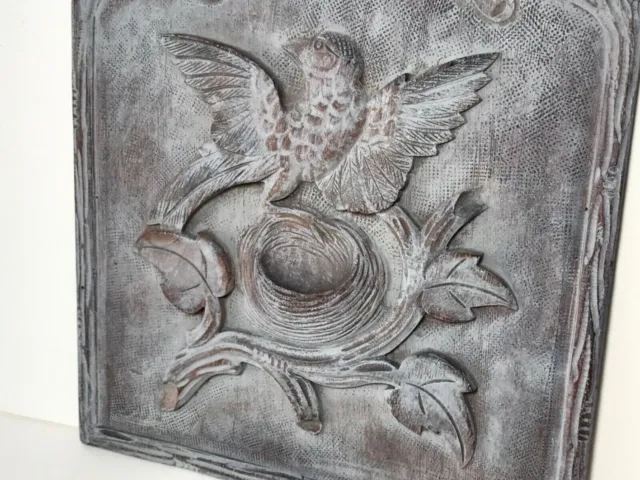 French Old Carved Wood Panel Bird Nest Branch Wall Decor Panel 2