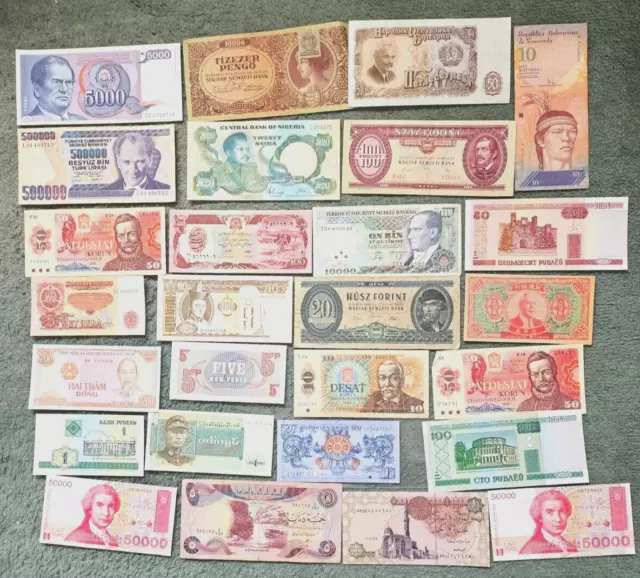 50 Banknotes from around the World, Majority are Uncirculated, {L129}