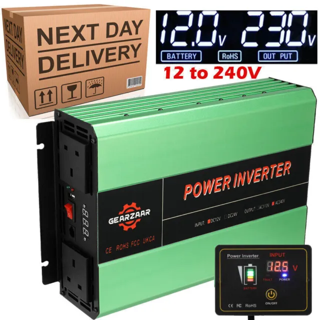 Power Inverter 12V to 240V 3000W 6000W Converter Remote LCD UK Plugs USB UPGRADE