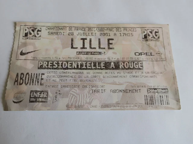Ticket PSG – Lille – 31 Juillet 1993 – Billet De Match – Collection