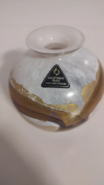 Isle Of Wight Studio Art Glass Vase Design Large Approx. 8cm Gold Purple White