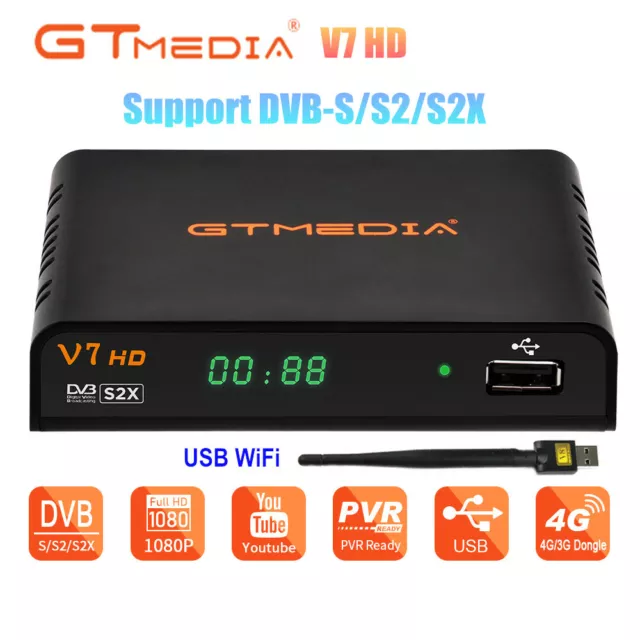 GTMedia V7 HD Satellite Receiver 1080P DVB-S2X/S2/S T2-MI AVS+ PowerVu,Biss key