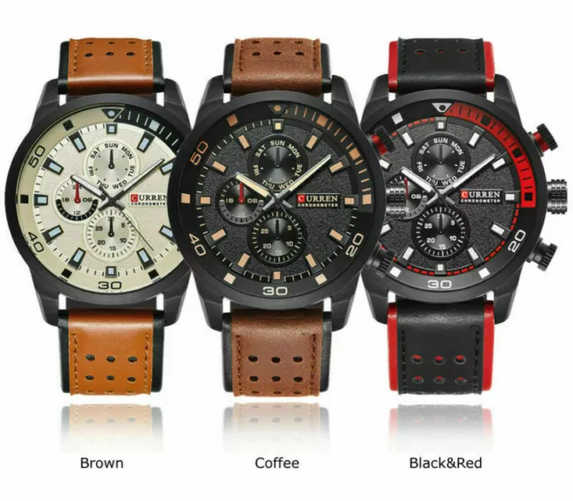 CURREN Mens Business Quartz Watches Luxury Leather Strap Waterproof Wrist Watch