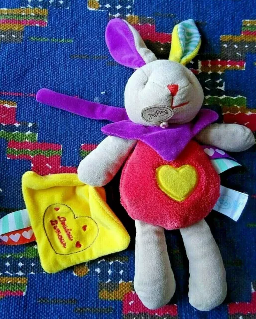 Np / Peluche Doudou D'amour Lapin Mouchoir Les Zetik't Jaune Rose Coeur Ttbe