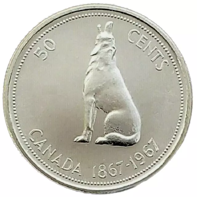 Canada 1967 Howling Wolf Centennial Proof Like Silver Fifty Cent Piece!!