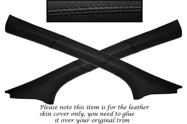 Black Stitch 2X A Post Pillar Leather Skin Covers Fits Peugeot 308 2007-2012