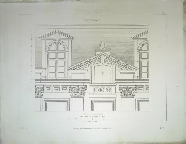 Ancienne Gravure d'Architecture - Hôtel LAMOIGNON Façade, rue pavée à Paris