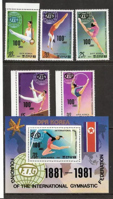 Gymnastic Federation 100, Space 1981 MNH  5 stamps + sheet Mi 2130-4 BL 98