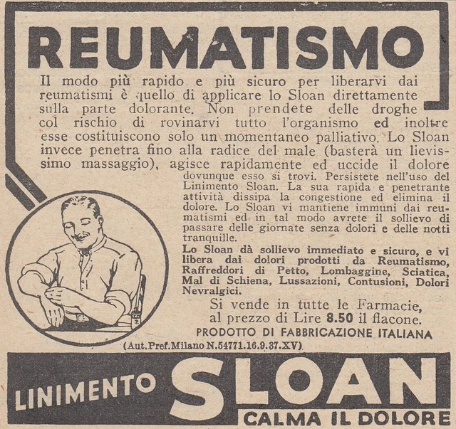 Y3735 SLOAN liniment soothes pain - Vintage advertising - 1937 advertising