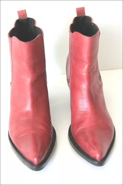 MANI MANILDA Bottines Boots Pointues Cuir Rouge Clair T 37 TTBE