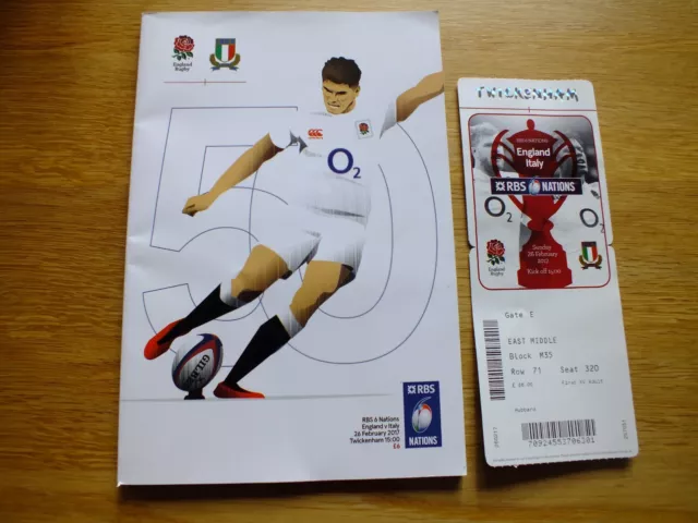 England v Italy RBS Six Nations 26 February 2017 RUGBY PROGRAMME AND TICKET