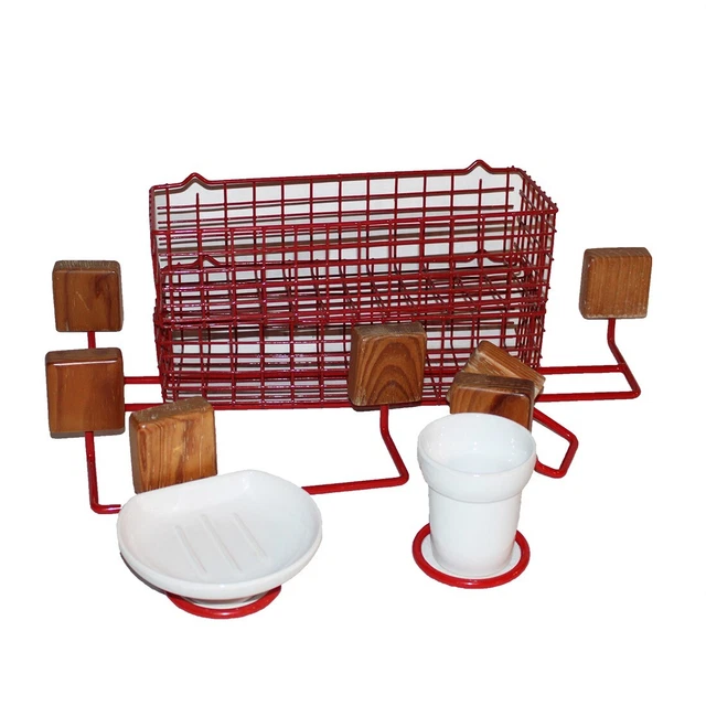 Ensemble salle de bain en métal rouge porte serviette porte gobelet vintage