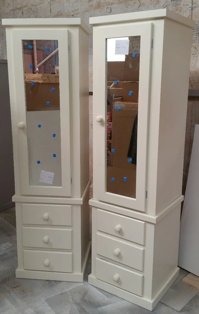 Handmade Ayelsbury 3 Drawer Slim Single Ivory Cream  (Mirrored) Wardrobes ×2 !!