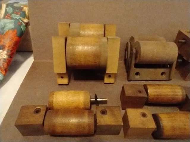 Large Antique Lot Of 12 Strap Rollers Casters With Mounting Blocks Pump Organ