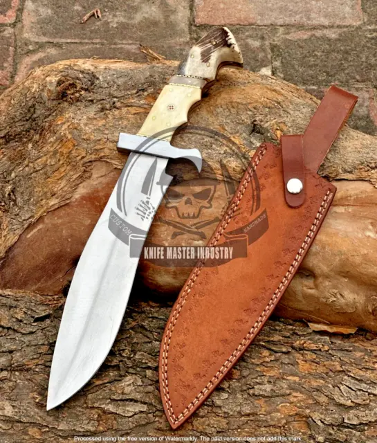 Custom Handmade D2 Steel Stag Antler Hunting Survival Bowie Knife /Razor Sharp