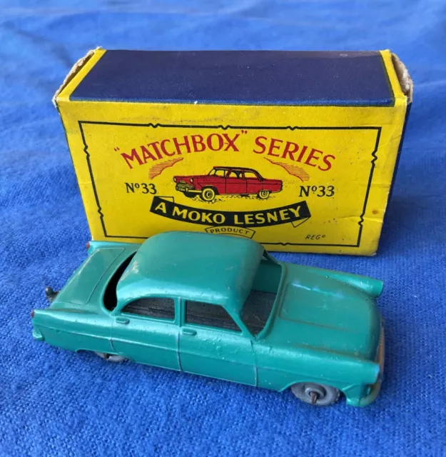 1960s LESNEY MOKO Matchbox #33 FORD ZODIAC,  1:87 scale model boxed.