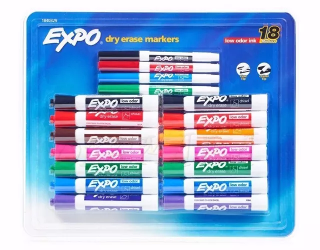 Expo Chisel & Fine Tip Low Odour Dry Erase Markers 18 Pack