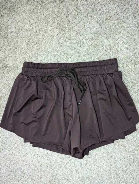 AUTOMET Chocolate Brown Flowy Activewear Shorts Womens S