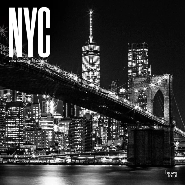NEW YORK CITY Black & White 2024 12x24" Monthly Square Wall Calendar