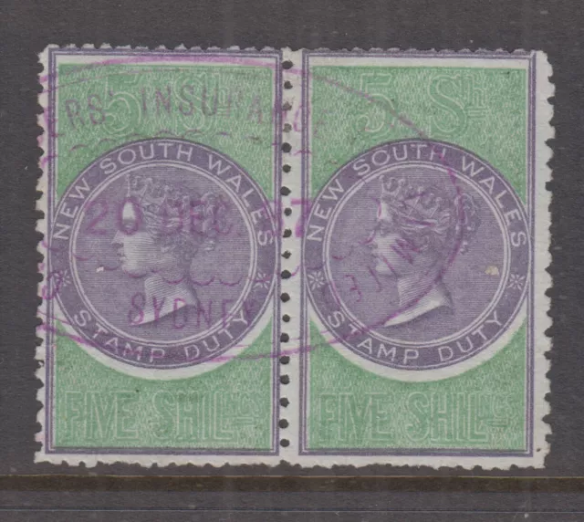 NSW 1872 5/- QV STAMP DUTY - revenue-VFU pair