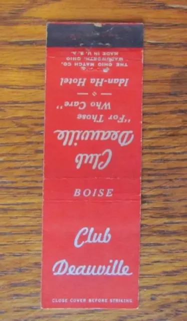 BOISE, IDAHO MATCHBOOK COVER: CLUB DEAUVILLE EMPTY 1940s MATCHCOVER -C