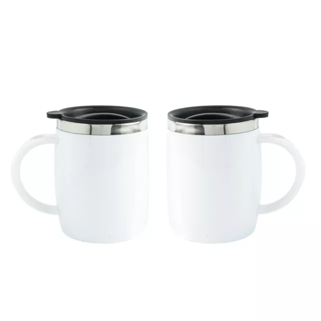 White Travel Mug Coffee Cup with Stainless Steel Interior, 2 Pack