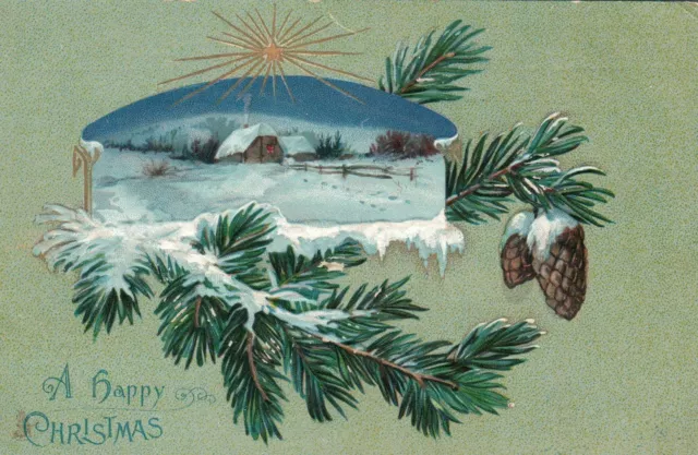EARLY 1900's VINTAGE Tuck Christmas Series EMBOSSED Pine Cones Needles POSTCARD