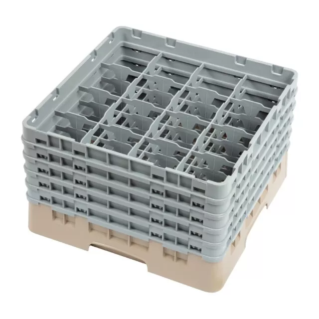 Cambro Camrack in Beige with 16 Compartments - Durable, Max Glass Height 257 mm