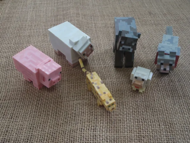 Minecraft Figures Lot Animals Set of 6 Toys Pig Chicken Dog Cat Ocelot Sheep COw