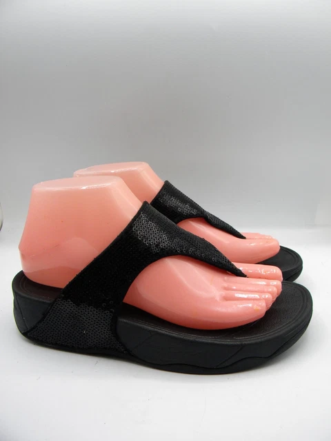 FitFlop Electra Classic Black Sequin Thong Slide Sandals Size US 6 EU 37