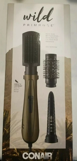 🔥 WILD PRIMROSE Conair Hot Air Styler W/ Paddle Brush Curling Wand 2” Rnd Brush