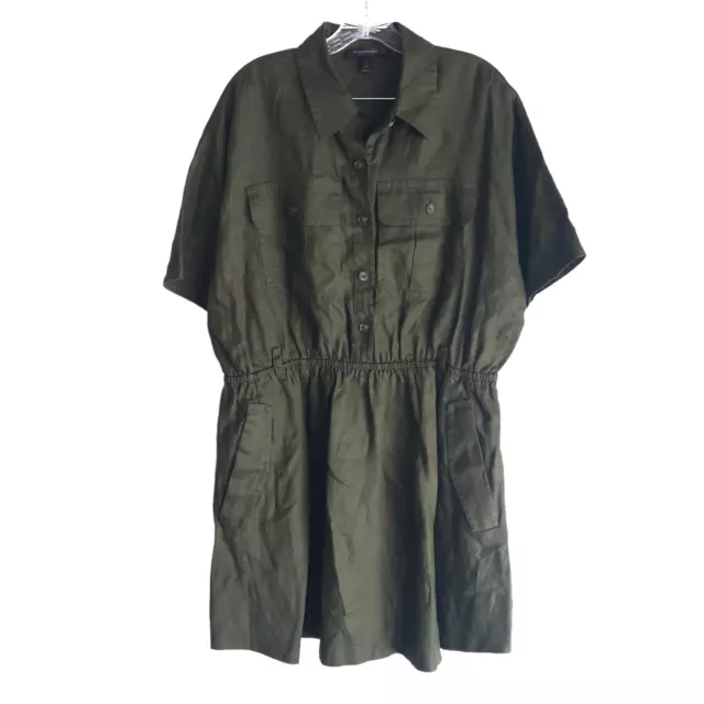 Banana Republic Women's 100% Linen Shirt Dress Size L Green Lined Elastic Waist