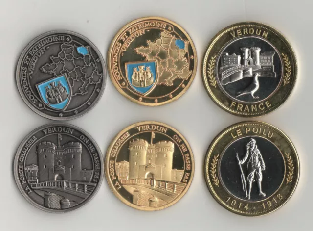 3 Rares Médailles : Souvenir Patrimoine De Verdun - Guerre 1914-1918 Militaria