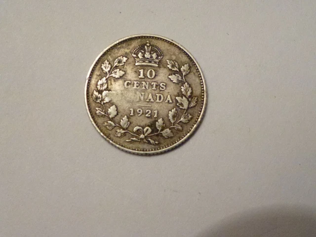 George 5 Th ,1921   Canadian  10 Cents Silver  Dime Coin