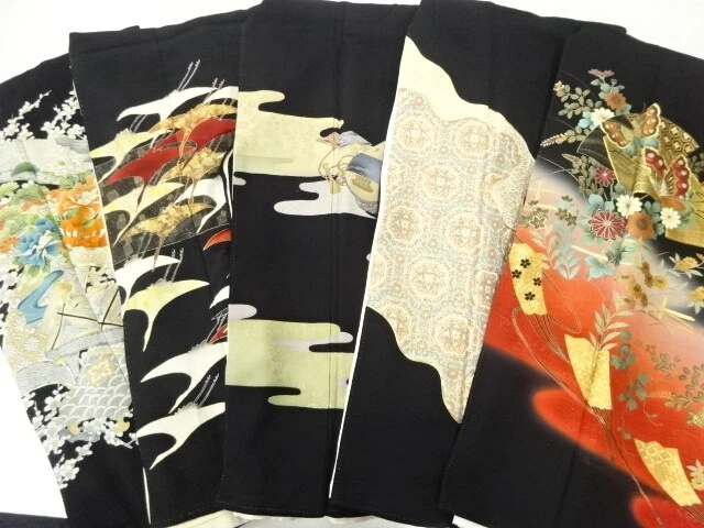 40261# Japanese Kimono / Antique Tomesode / Set Of 5