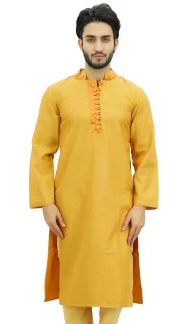 longue chemise de style bollywood ethnique dupion jaune kurta hommes Atassi
