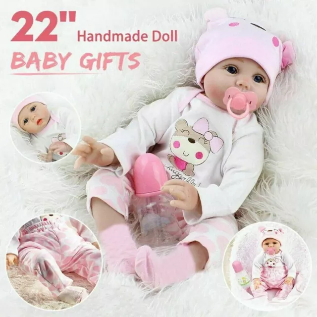 22'' Reborn Newborn Baby Dolls Handmade Vinyl Silicone Lifelike Girl XMAS Gifts