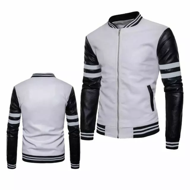 Men's Leather Jacket Genuine Lambskin White & Black Quilted Winter/ Biker Jacket